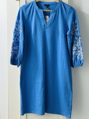 Talbot Tunic Dress Embroidered 3/4 Sleeve Comfortable 100% Cotton NWT Periwinkle