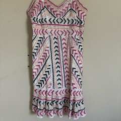Parker Casey Beaded Patterned SequinWhite/Pink Women&rsquo;s Dress XS