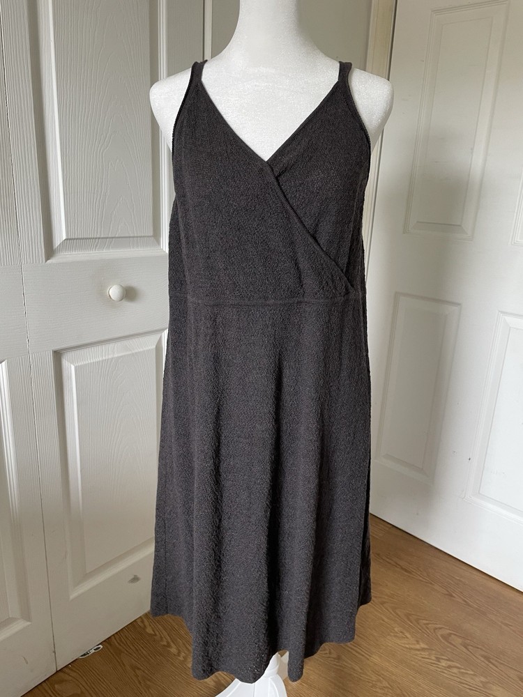 EILEEN FISHER Italian Wool Gray Brown Midi Dress L 2pc With Cardigan Loose Knit