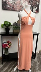 Bardot Women’s Halter Midi Dress Hidden back zipper Peach Size M Slit at side