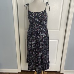 J.Crew women&rsquo;s Cotton Ratti Happy Cat Dress Tie Strap Navy Dot Print F1960 Sz 10