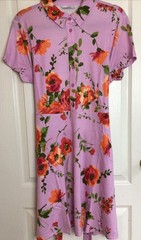 Isaac Mizrahi Live Short Sleeve Purple Floral Dress W Belt And Pockets L
