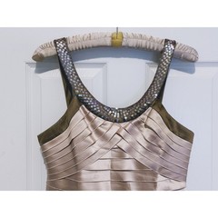 BCBG Sequin Tiered Cocktail Dress Medium Beige Brown Y2K Party Glam Hollywood
