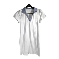 Navybleu Womens Small White Blue Contrast Collar Polo V-Neck Mini Dress S
