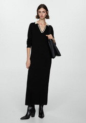 NWT MANGO MNG $100 BLACK CONTRAST COLLAR KNITTED DRESS SZ S SMALL