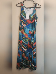 D1 Keren Hart Tropical Print Summer Tank A-line Dress midi – Blue, red & Green