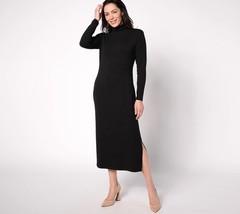 Women w/Control Sz 1X Petite Finespun Jersey Tummy Control Midi Dress A623040 BK