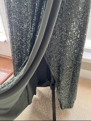 Green Sequin V-Neck Maxi Dress Half Sleeve Slit Zip Polyester Size 12