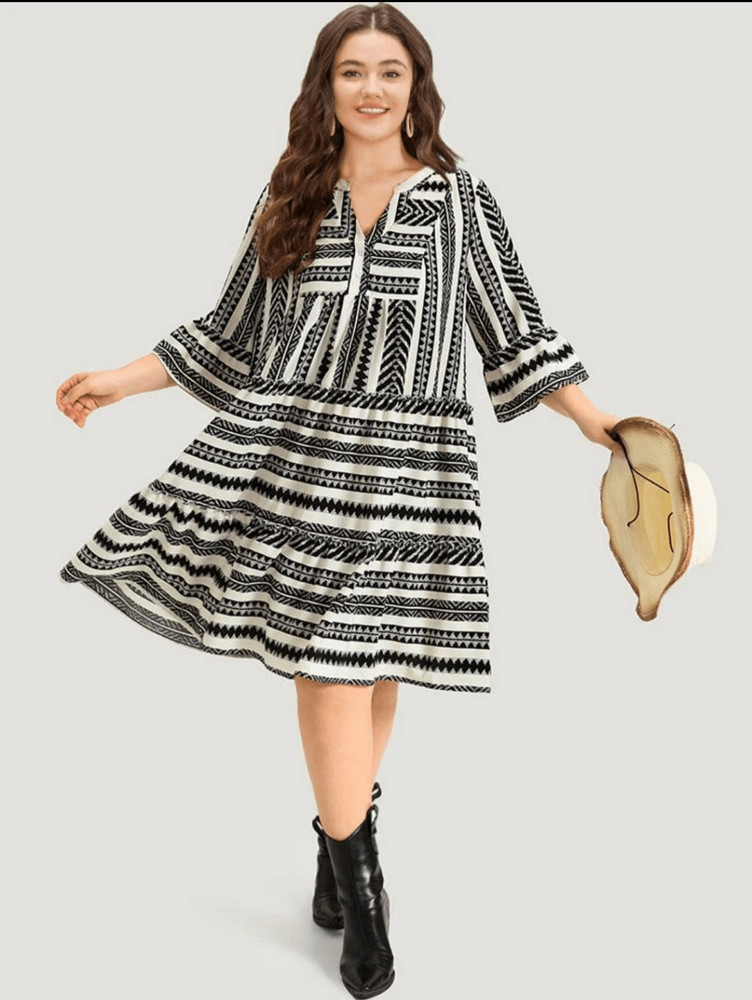 Bloomchic Dress Womens 18/20 Plus Aztec Skater Bandana Striped Pocket Button Not