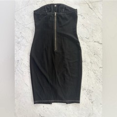 Privy Black Denim Strapless Stretch Button Front Zip Bodycon Sheath Dress M