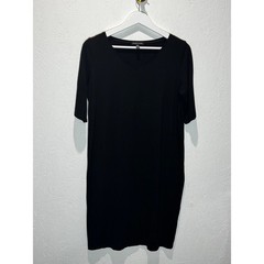 Eileen Fisher Black Tencel Lyocell V-Neck Shift Dress Elbow Sleeve Small S/P