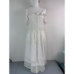 LOFT women&rsquo;s medium ivory crochet lace knee length fit and flare ruffle dress