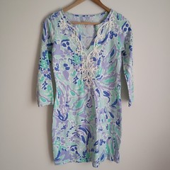 Lilly Pulitzer Embroider Floral Applique Marina Lilac Nice Ink Preppy Beach XS