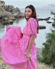 NWT_ZARA SS22 OPENWORK EMBROIDERED DRESS PINK MIDI BALLOON SLEEVES 0881/303