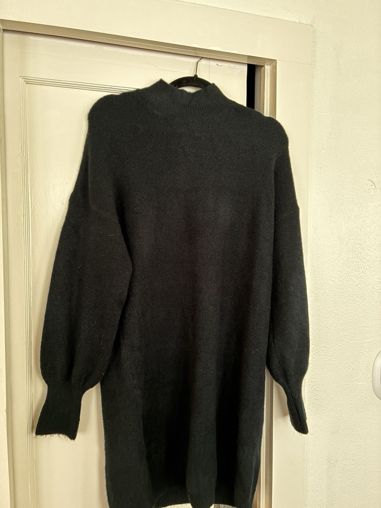 Vero Moda Black Knit High Neck Ribbed Balloon Sleeve Sweater Dress Large