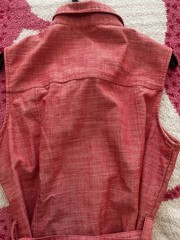 sharagano red sleeveless shirt dress zip-front belted pockets collared 8