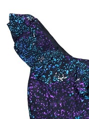 Charlie Jade Women&rsquo;s Size XS One Shoulder Dress Silk Ruffle Black Purple Teal