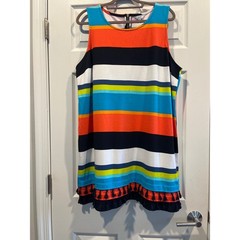 Crown & Ivy Womens XXL Striped Tassel Hem Sleeveless Shift Dress Multi Color