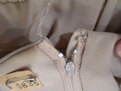 Beige Maxi Dress Matching Jacket Faux Pearls Rhinestones Sheer Chiffon? Size 12