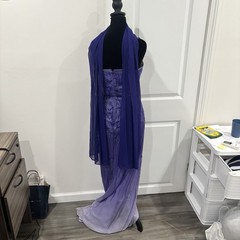 Alice Purple Beaded Chiffon Straight Neck Spaghetti Strap Long Formal Gown 8