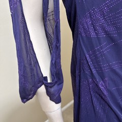 Women’s Purple Polyester Cocktail Stretch Sheer Lined Glitter Tied Size M Dress