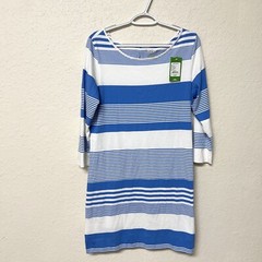 NWT Lilly Pulitzer Bay Blue Coconut Stripe Marlowe Dress Pima Cotton Size L