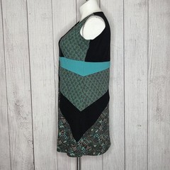 Coline Artsy Patchwork Boho Cotton Stretch Sleeveless Shift Dress, XL