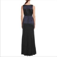 Adrianna Papell Satin V Neck Side slit Gown navy, size 6, june Sale