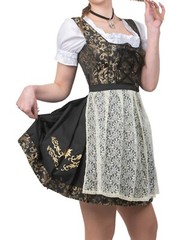 L 14 Black Gold EMBROIDERED Dirndl German Dress Oktoberfest Waitress Short 3 Pcs