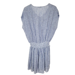 Rails Lucca Mini Dress M Blue Terrenas Stripe V-Neck Linen Blend Smocked Women&rsquo;s