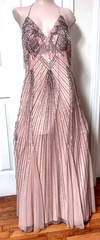 Bebe Blush pink Beaded Spaghetti-Strap Maxi Long Mesh Dress sz. 12 Open Back