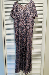 NWT Alex Evenings Woman Icy Orchid Sequin Mesh Sheath V-Neck Long 16W
