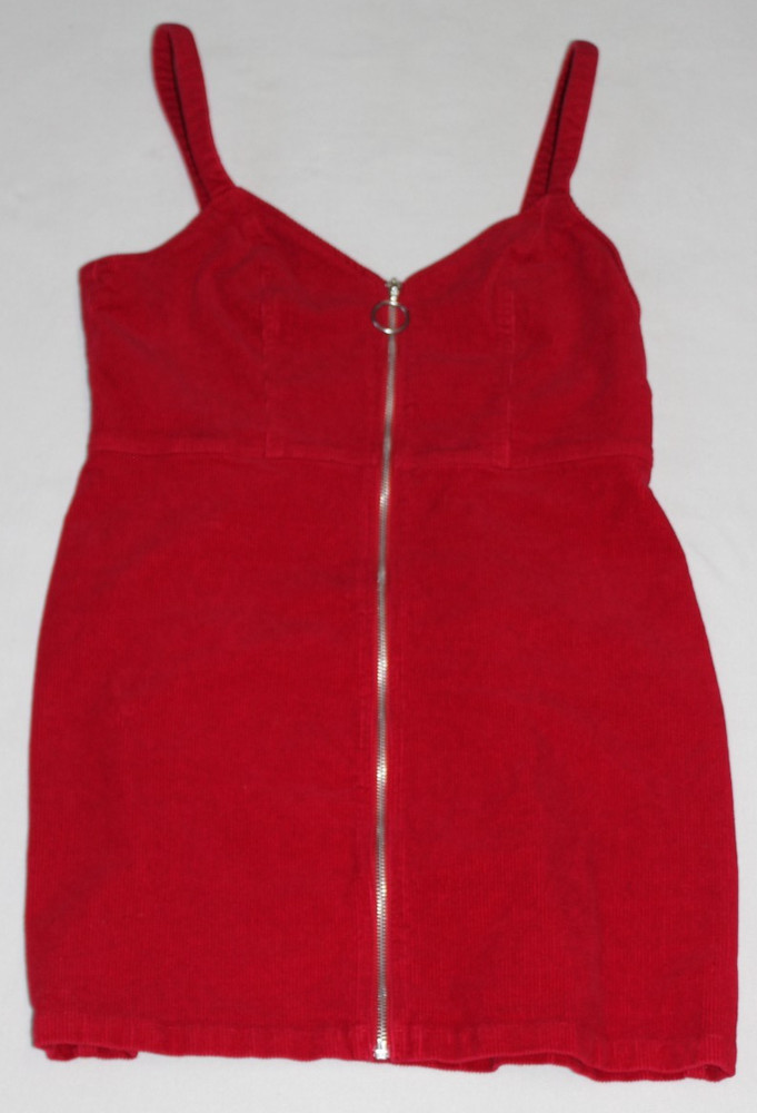 H&M Divided Corduroy Full Zip Mini Dress Women&rsquo;s Size 12 Red Sleeveless Y2K