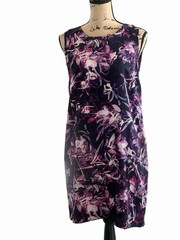 Adrienne Vittadini Purple Pink Abstract Floral Sleeveless Shift Dress 6