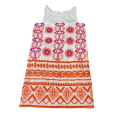 Gretchen Scott White Cotton Embroidered Shift Dress Orange Pink Floral XS Boho