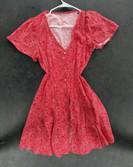 Red White Paisley V-Neck Flutter Short Sleeve Button Front Mini Dress M