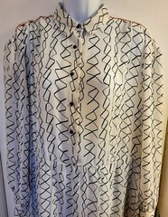 Gloria Vanderbilt White/Black/Red Long Sleeve, Button-Down, Shirt Dress; Size 14