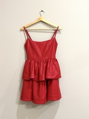 Olivaceous Red Sleeveless Faux Leather Peplum Dress Size Small