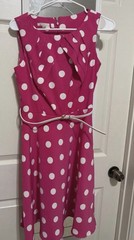 Dressbarn Darby Pink White Polka Dot Round Neck Sleeveless Belted Dress 6