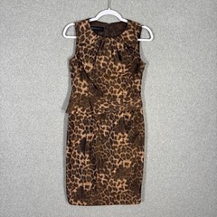 Anne Klein Animal Print Ruffle Pencil Dress Size 2 Peplum Pleated 90s Maximalism
