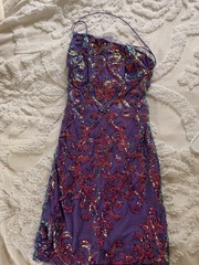 Women&rsquo;s Purple One Shoulder Mini Dress Sequin Open Back