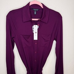 NWT Long Tall Sally Button Down Purple Belted Tie Waist T Shirt Tunic Mini Dress