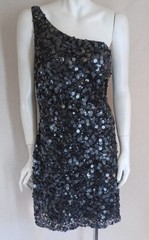 SCALA 16 XL Dress LBD Sequins Black Stretch One Shoulder Cocktail