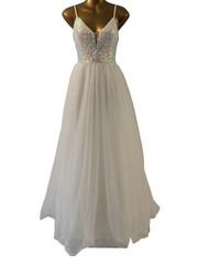 FAERIESTY womens white sequin embellished lace back ballgown dress size 12 prom