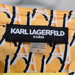 Karl Lagerfeld Paris Midi Shirt Dress 6 Yellow Eiffel Tower Handkerchief Swing