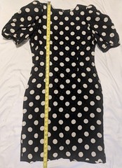 VTG Patrick Women Silk Dress Classic Sheath Lined Exec B&W Bold Polka Dot Retro