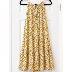 Justify Yellow Floral Tiered Mini Dress Tie Neck Sleeveless Boho Cottagecore