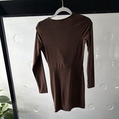 Fashion Nova Brown V-Neck Long Sleeve Twist Front Bodycon Mini Dress Size S/M