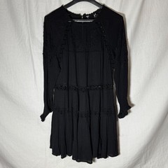 Free People Black Whimsigoth Embroidered Boho Mini Dress Size XS Long Sleeve