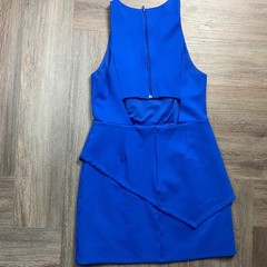 Halston Heritage Sleeveless Asymmetrical Peplum Cutout Dress 6 Royal Blue Classy